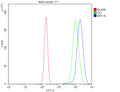Flow Cytometry analysis of 293T cells using anti-NIP7 antibody. Overlay histogram showing 293T cells stained with (Blue line). To facilitate intracellular staining, cells were fixed with 4% paraformaldehyde and permeabilized with permeabilization buffer. The cells were blocked with 10% normal goat serum. And then incubated with rabbit anti-NIP7 antibody (1 ug/million cells) for 30 min at 20oC.