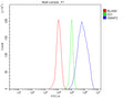 Flow Cytometry analysis of THP-1 cells using anti-SMAP2 antibody. Overlay histogram showing THP-1 cells stained with (Blue line). To facilitate intracellular staining, cells were fixed with 4% paraformaldehyde and permeabilized with permeabilization buffer. The cells were blocked with 10% normal goat serum. And then incubated with rabbit anti-SMAP2 antibody (1 ug/million cells) for 30 min at 20oC.
