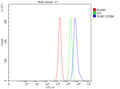 Flow Cytometry analysis of human PC-3 cells using anti-SUN5 antibody. Overlay histogram showing PC-3 cells stained with (Blue line). To facilitate intracellular staining, cells were fixed with 4% paraformaldehyde and permeabilized with permeabilization buffer. The cells were blocked with 10% normal goat serum. And then incubated with rabbit anti-SUN5 antibody (1 ug/million cells) for 30 min at 20oC.