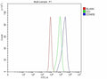 Flow Cytometry analysis of CACO-2 cells using anti-EDNRB antibody. Overlay histogram showing CACO-2 cells stained with (Blue line). The cells were fixed with 4% paraformaldehyde and blocked with 10% normal goat serum. And then incubated with rabbit anti-EDNRB antibody (1 ug/million cells) for 30 min at 20oC. DyLight 488 conjugated goat anti-rabbit IgG (5-10 ug/million cells) was used as secondary antibody for 30 min at 20oC.