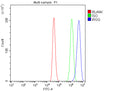 Flow Cytometry analysis of HEL cells using anti-IRGQ antibody. Overlay histogram showing HEL cells stained with (Blue line). To facilitate intracellular staining, cells were fixed with 4% paraformaldehyde and permeabilized with permeabilization buffer. The cells were blocked with 10% normal goat serum. And then incubated with rabbit anti-IRGQ antibody (1 ug/million cells) for 30 min at 20oC.