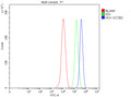 Flow Cytometry analysis of THP-1 cells using anti-HCK antibody. Overlay histogram showing THP-1 cells stained with (Blue line). The cells were fixed with 4% paraformaldehyde and blocked with 10% normal goat serum. And then incubated with rabbit anti-HCK antibody (1 ug/million cells) for 30 min at 20oC. DyLight 488 conjugated goat anti-rabbit IgG (5-10 ug/million cells) was used as secondary antibody for 30 min at 20oC.