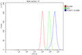 Flow Cytometry analysis of MCF-7 cells using anti-POMT1 antibody. Overlay histogram showing MCF-7 cells stained with (Blue line). To facilitate intracellular staining, cells were fixed with 4% paraformaldehyde and permeabilized with permeabilization buffer. The cells were blocked with 10% normal goat serum. And then incubated with rabbit anti-POMT1 antibody (1 ug/million cells) for 30 min at 20oC.